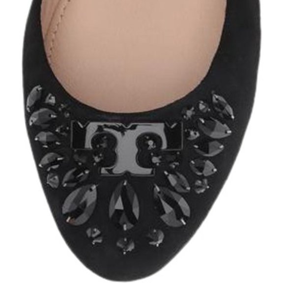 NWT Tory Burch® Black Delphine Crystal Logo Flats - Picture 3 of 8